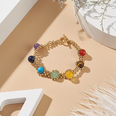 Natural & Synthetic Mixed Gemstone Chakra Beaded Bracelet with Mesh Chains BJEW-JB09007-1