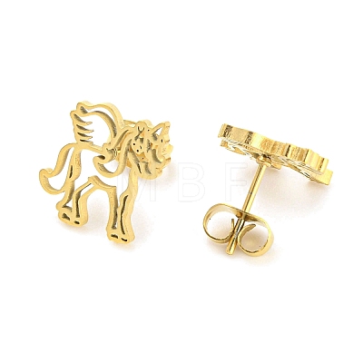 Hollow Out Unicorn 304 Stainless Steel Stud Earrings EJEW-G359-05G-1