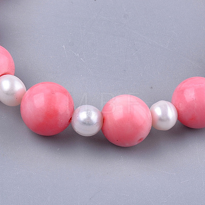 Synthetic Coral Beaded Stretch Bracelets BJEW-S134-75-1