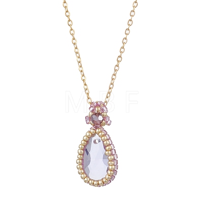 Glass Teardrop Pendant Necklaces NJEW-MZ00066-02-1