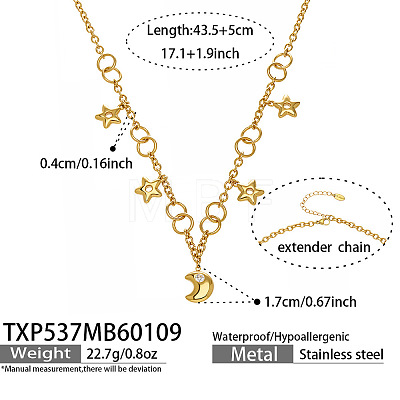 316L Surgical Stainless Steel Moon and Star Pendant Necklaces for Women WGEC730-01-1