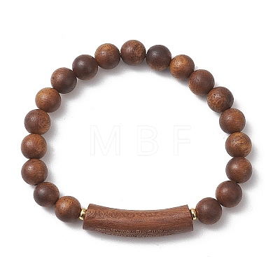 Natural Sandalwood Curved Tube Round Beaded Stretch Bracelets BJEW-TA00725-1