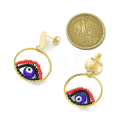 Evil Eye Handmade Glass Seed Beads Dangle Stud Earrings EJEW-MZ00371-01-1