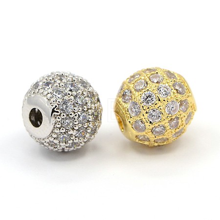 CZ Jewelry Brass Micro Pave Cubic Zirconia Round Beads ZIRC-M024-04-1