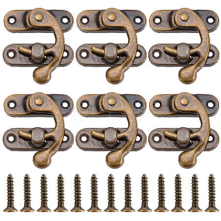 6Pcs Iron Latch Hook Hasp Horn Lock with 24Pcs Screws IFIN-CP0003-01AB-1