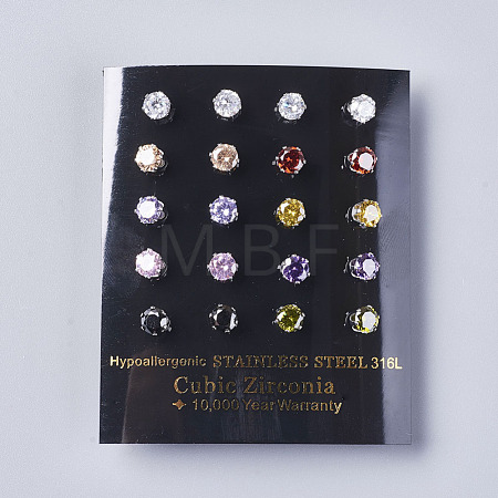 Cubic Zirconia Stud Earrings EJEW-I209-09-5mm-1