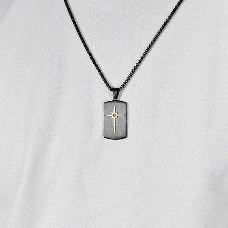 Duo Tone 304 Stainless Steel Pave Clear Cubic Zirconia Dog Tag Star Pendant Necklaces for Men WG48371-02-1