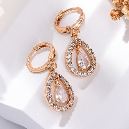 Brass Micro Pave Clear Cubic Zirconia Leverback Earrings EJEW-K300-59G-01-1