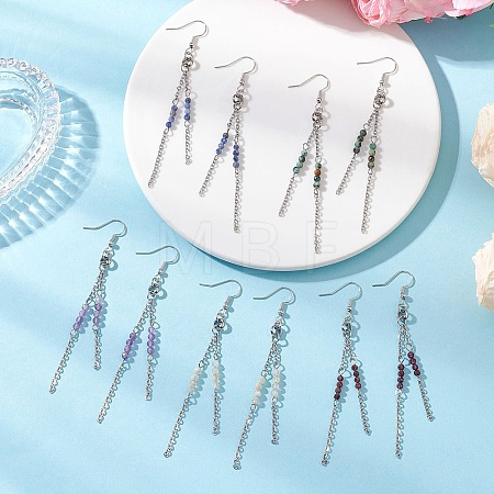 Round 304 Stainless Steel Natural Mixed Stone Dangle Earrings EJEW-JE06783-1