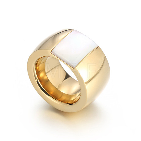 304 Stainless Steel & Glass & Shell Finger Rings FS-WGBA2F3-39-1