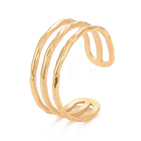 Ion Plating(IP) 304 Stainless Steel Triple Line Open Cuff Ring for Women X-RJEW-C025-12G-1