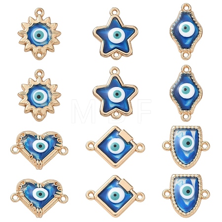 12Pcs 6 Styles Alloy Enamel Blue Evil Eye Links Connector Charms with Resin ENAM-YW0009-25-1