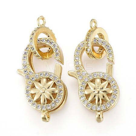 Brass Micro Pave Clear Cubic Zirconia Lobster Claw Clasps KK-K242-14G-1