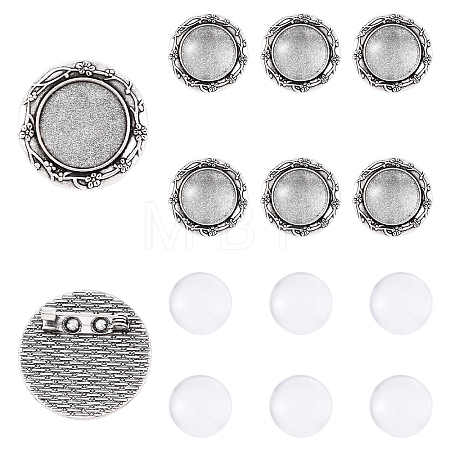 5Pcs Vintage Alloy Carved Flower Brooch Cabochon Bezel Settings FIND-YW0009-73-1