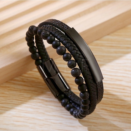 Natural Lava Rock & Glass Round Beaded Bracelets BJEW-G732-02A-1