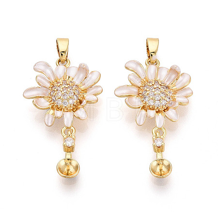 Brass Micro Pave Cubic Zirconia and Enamel Cup Pearl Peg Bails Pin Pendants KK-T079-48G-1
