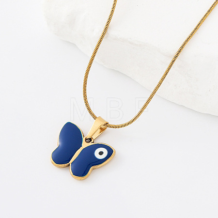 304 Stainless Steel Enamel Evil Eye Butterfly Pendant Necklaces for Men Women MY8344-1-1