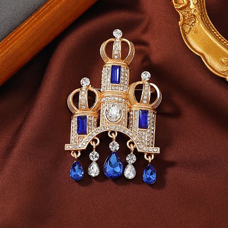 Vintage Castle Alloy Rhinestone Brooches for Backpack Clothes PW-WG64365-01-1