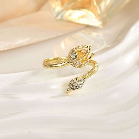 Brass Micro Pave Cubic Zirconia Cuff Open Rings FS-WG4357C-06-1