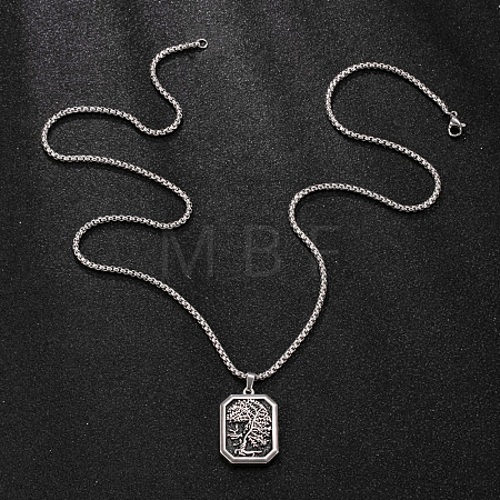 Vintage 304 Stainless Steel Rectangle with Tree of Life Pendant Necklaces for Women WGD5697-02-1