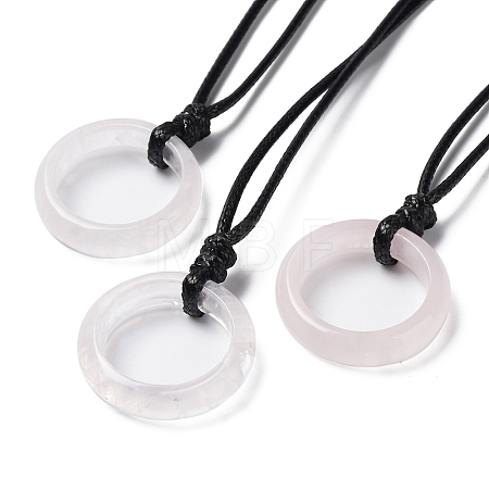 Natural Rose Quartz Ring Pendant Necklace with Waxed Cords NJEW-R262-01A-08-1