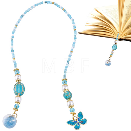 Glass & ABS Plastic Imitation Pearl & Acrylic Bead Bookmark AJEW-CP00020-1