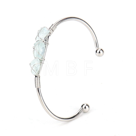 Natural Aquamarine Chips Beaded Cuff Bangles PW-WG90661-06-1