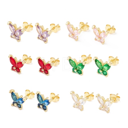 Brass Micro Pave Cubic Zirconia Stud Earring EJEW-C021-03G-1