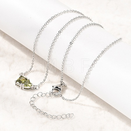 Brass Pave Cubic Zirconia Rectangle and Heart Pendant Cable Chain Necklaces KK-CBAB173-04P-02-1