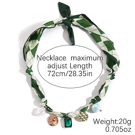 Alloy Enamel & Rhinestone & Resin & Acrylic Round Pendant Printed Cloth Scarf Necklaces for Women FS-WG8696E-07-1