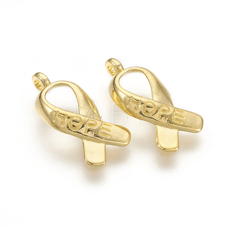 Breast Cancer Awareness Ribbon Carved Word Hope Tibetan Style Alloy Message Pendants TIBEP-S278-G-LF-1