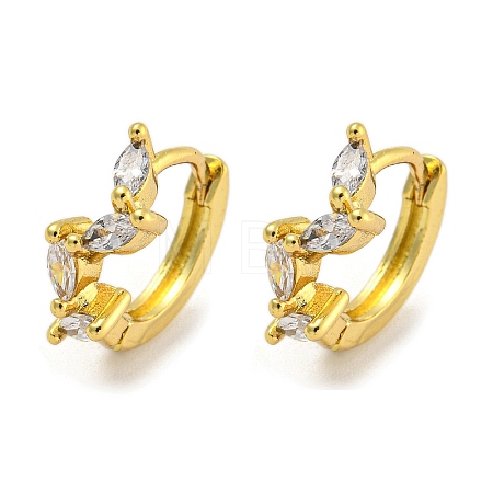 Rack Plating Leaf Brass Pave Clear Cubic Zirconia Hoop Earrings for Women EJEW-G410-57G-1