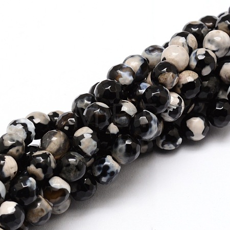 Faceted Natural Fire Crackle Agate Round Beads Strands X-G-E319C-6mm-06-1