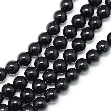 Synthetic Black Stone Bead Strands G-R345-8mm-35-1-1