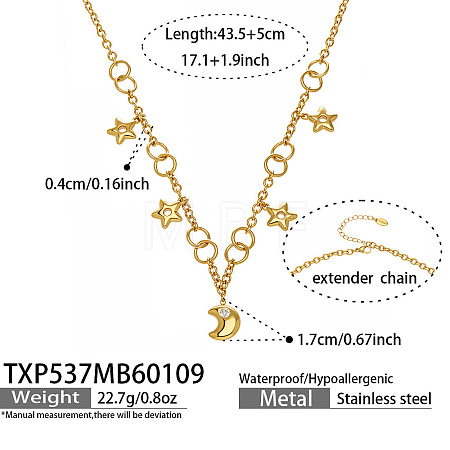 316L Surgical Stainless Steel Moon and Star Pendant Necklaces for Women WGEC730-01-1