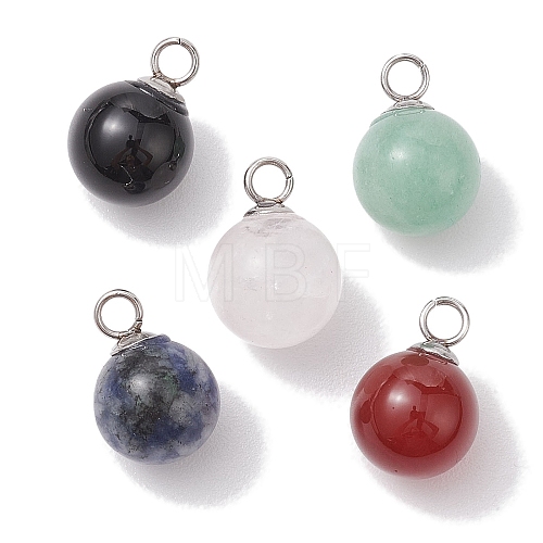 Natural Mixed Gemstone Round Charms PALLOY-JF02619-1