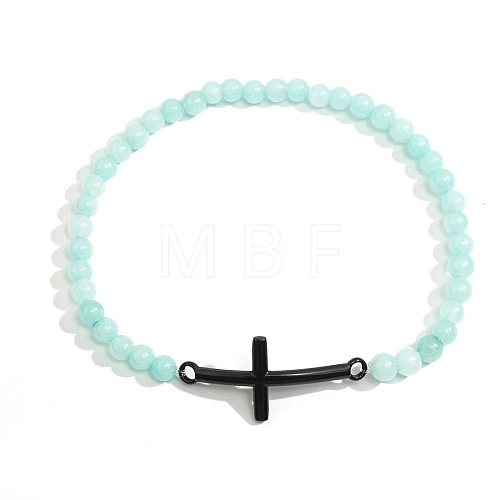 Men's Amazonite Beaded Cross Bracelet MS7461-2-1