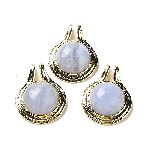 Natural Blue Lace Agate Pendants G-M405-06G-07-1