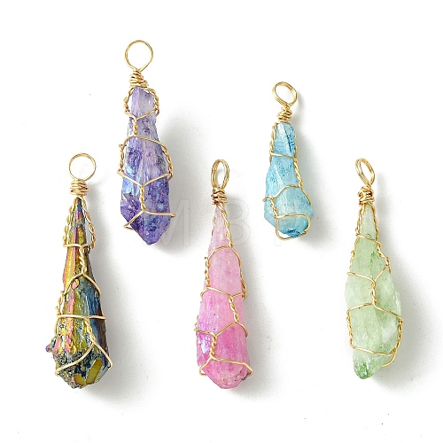 Electroplated Natural Quartz Crystal Copper Wire Wrapped Pendants PALLOY-JF02584-01-1