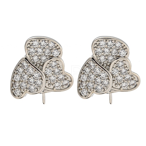 Rack Plating Brass Micro Pave Clear Cubic Zirconia Studs Earrings Finding KK-T072-12P-1