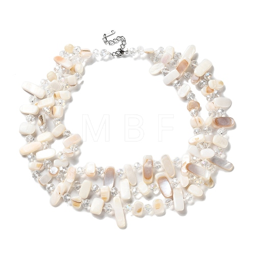 Boho Glass & Dyed Natural Shell Beaded Chips 3 Layer Necklaces for Women NJEW-H047-01B-1