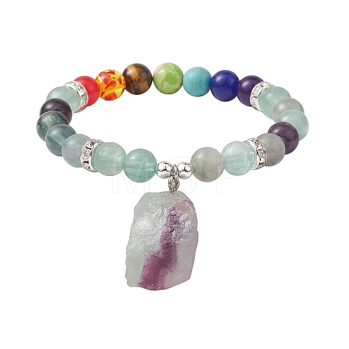 Raw Rough Natural Fluorite Charm Bracelets BJEW-JB10298-01-1