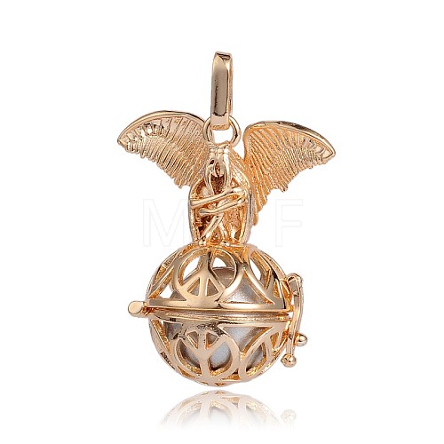 Golden Plated Brass Hollow Round Cage Pendants KK-J252-09G-1