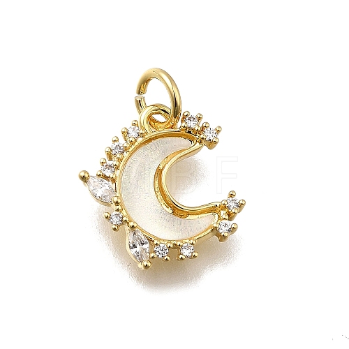 Brass Micro Pave Clear Cubic Zirconia with Glass Charms KK-G525-06G-03-1