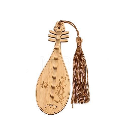 Ancient Musical Instrument Pipa Chinese Style Bookmark with Tassels for Book Lover AJEW-WH0235-32A-1