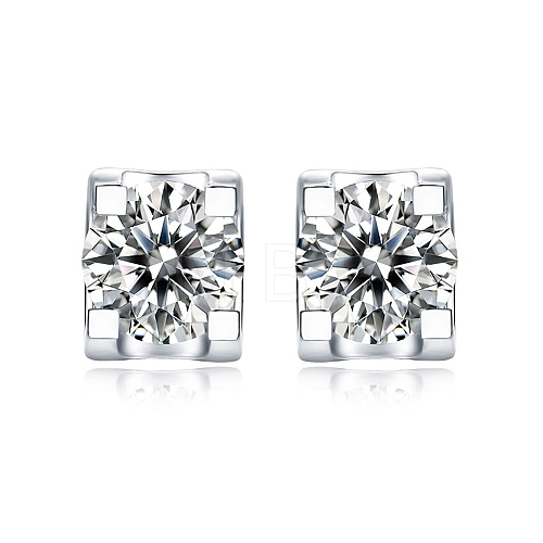 Rhodium Plated 925 Sterling Silver Micro Pave Cubic Zirconia Ear Studs for Women EJEW-P231-05P-1