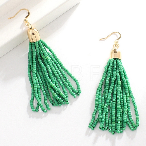 Boho Seed Bead Tassel Earrings EJEW-Z072-03B-1