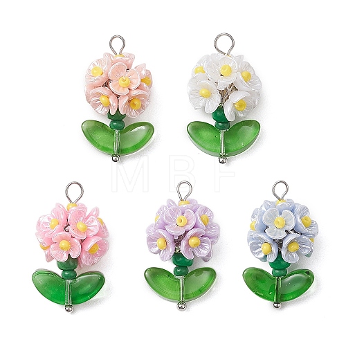 Glass Seed Beaded Flower Pendants PALLOY-MZ00521-1