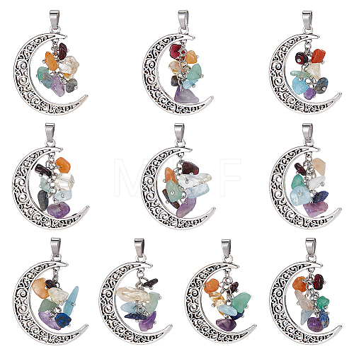 10Pcs Chakra Theme Natural Mixed Stone Pendants FIND-CA0006-23-1