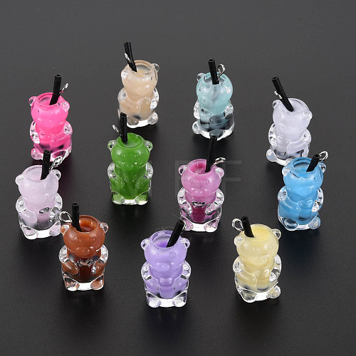 Imitation Bubble Tea/Boba Milk Tea Opaque Resin Pendants RESI-T052-03-1